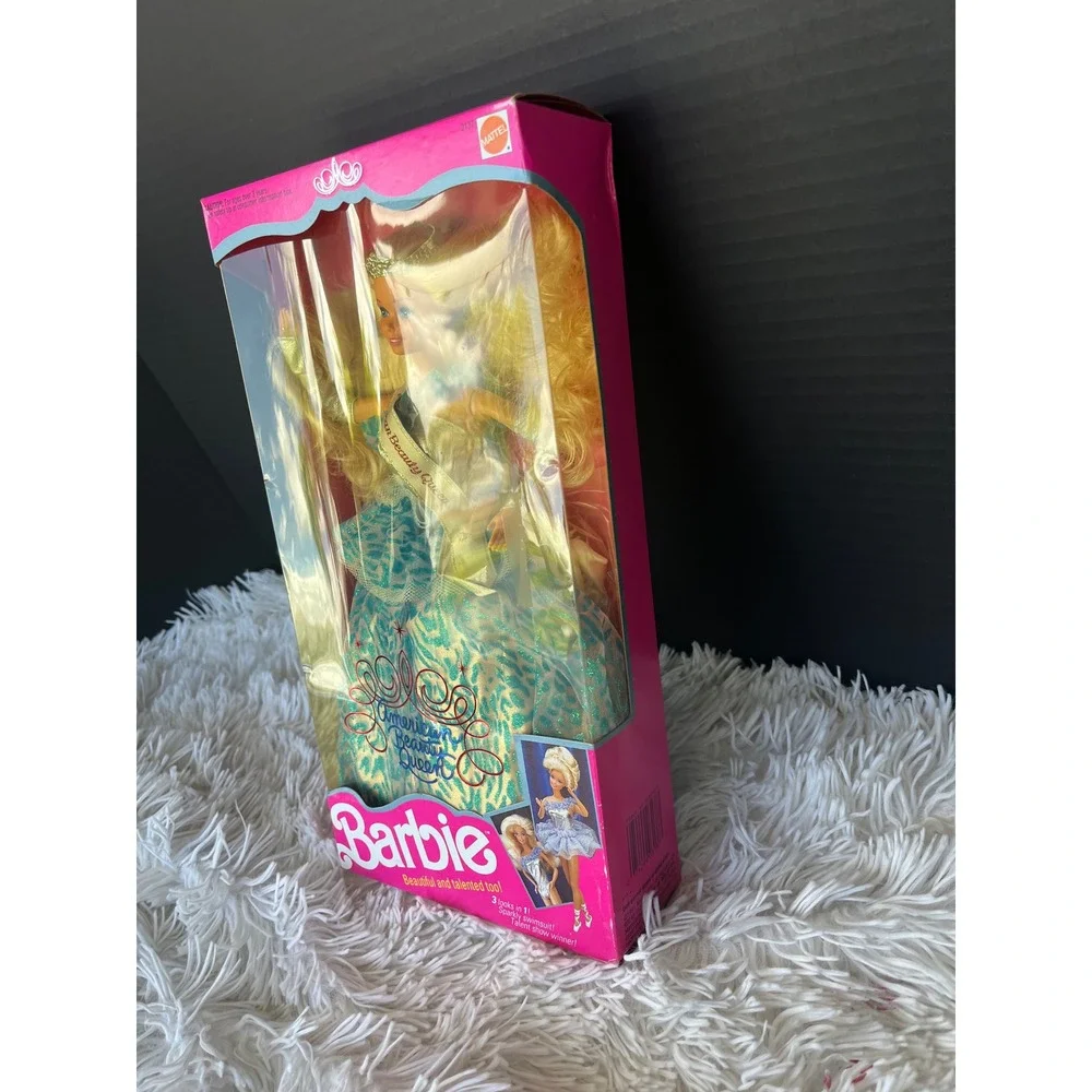 Vintage 1991 Mattel American Beauty Queen Barbie Doll 3137 NIB Teal Gold Gown